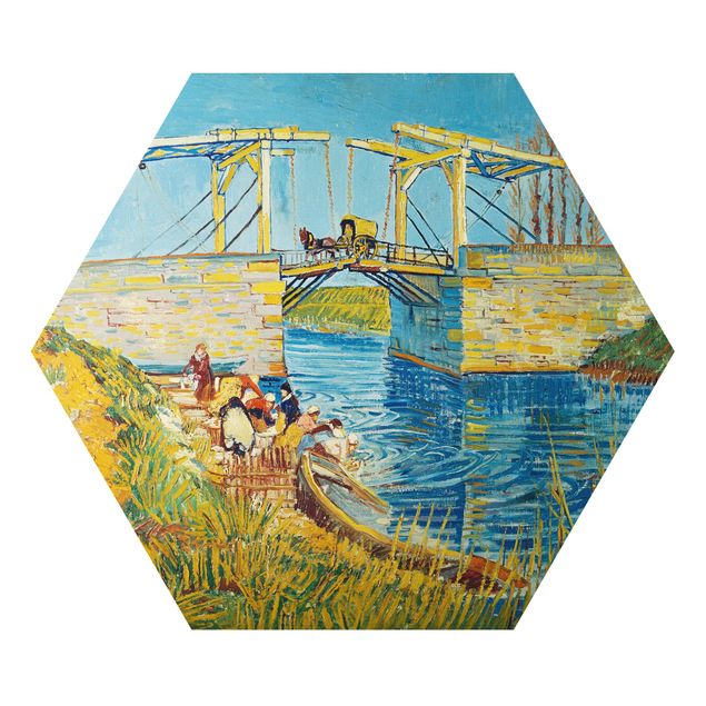 Alu-Dibond hexagon - Vincent van Gogh - The Drawbridge at Arles with a Group of Washerwomen