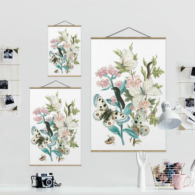 Fabric print with poster hangers - British Butterflies I