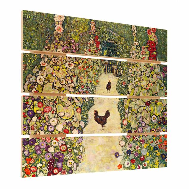 Print on wood - Gustav Klimt - Garden Path with Hens