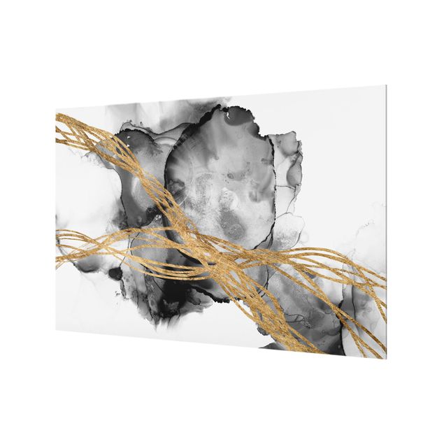 Splashback - Black Ink With Golden Lines - Landscape format 3:2