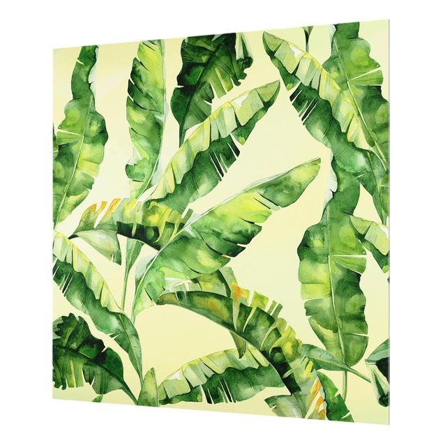 Glass Splashback - Banana Leaves Watercolor - Square 1:1