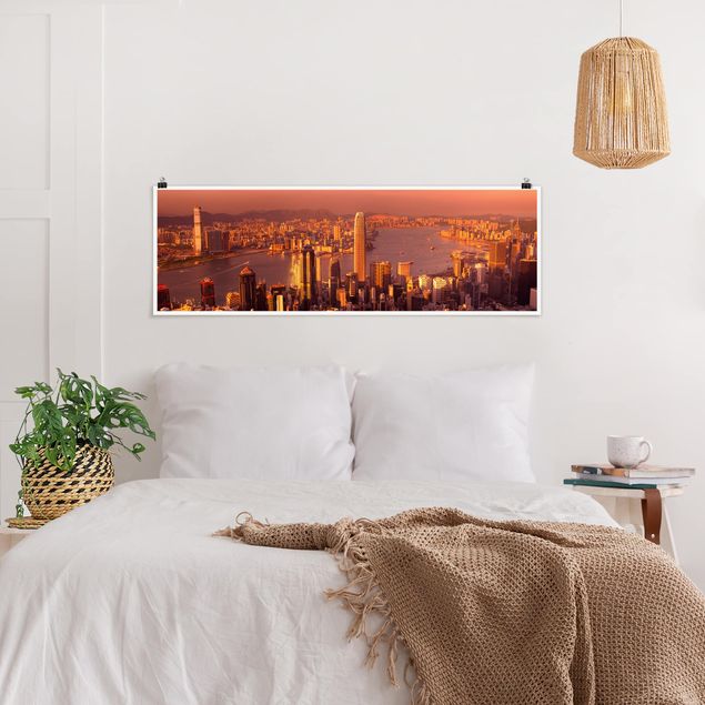 Panoramic poster architecture & skyline - Hong Kong Sunset