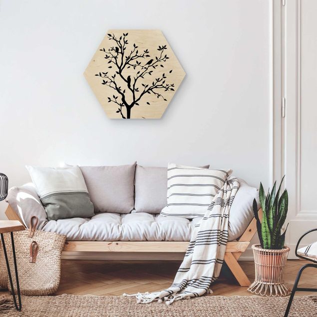 Wooden hexagon - No.YK14 Chirping Tree