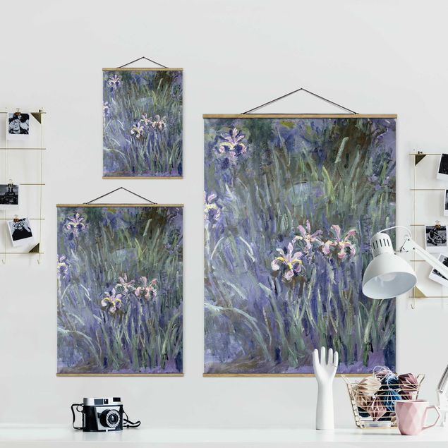 Fabric print with poster hangers - Claude Monet - Iris