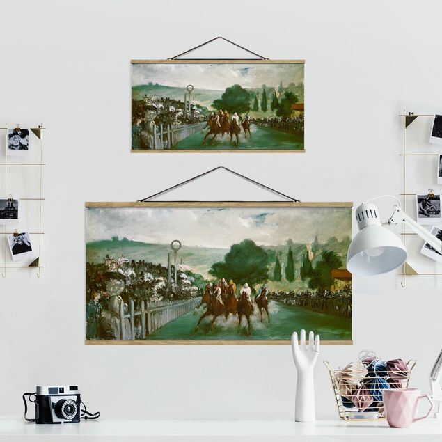 Fabric print with poster hangers - Edouard Manet - Races At Longchamp