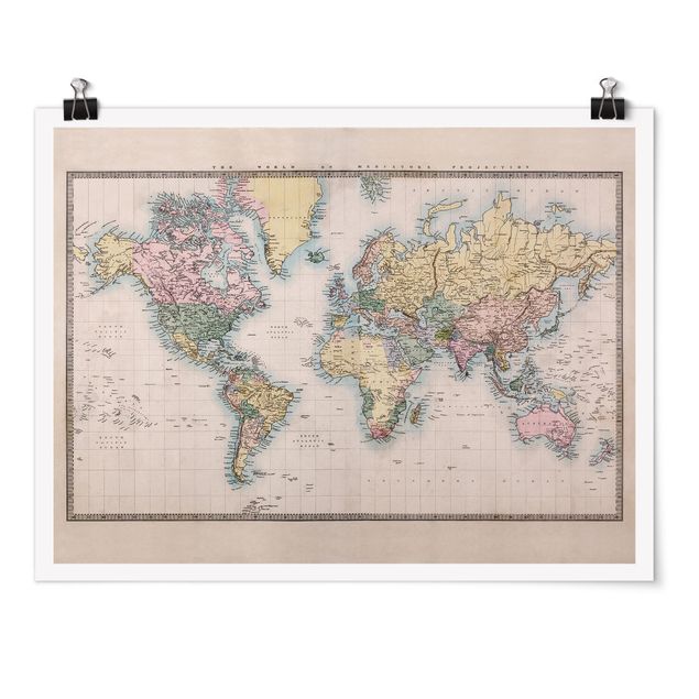 Poster - Vintage World Map Around 1850