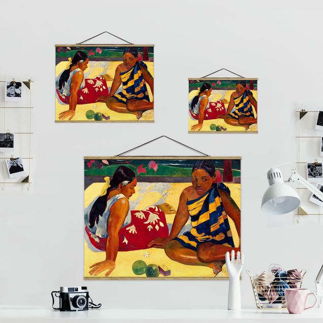 Fabric print with poster hangers - Paul Gauguin - Parau Api (Two Women Of Tahiti)