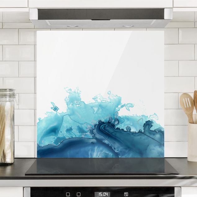 Glass splashback landscape Wave Watercolor Blue I