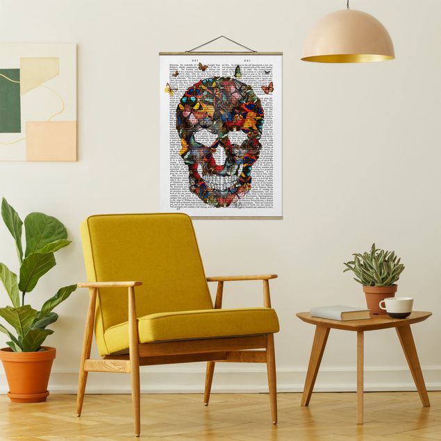 Fabric print with poster hangers - Scary Reading - Butterfly Skull
