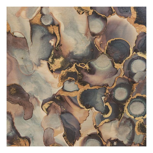 Print on wood - Marble Watercolour With Gold