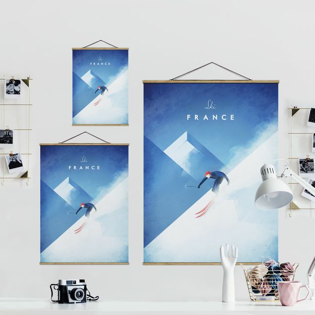 Fabric print with poster hangers - Travel Poster - Ski In France