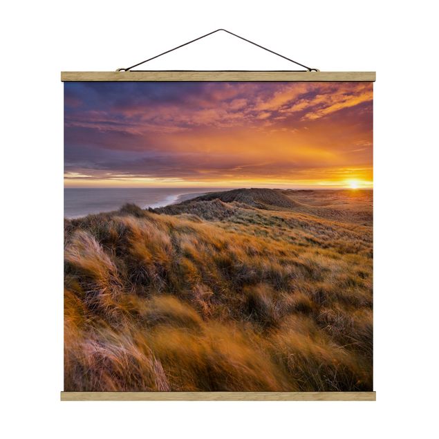 Fabric print with poster hangers - Sunrise On The Beach On Sylt