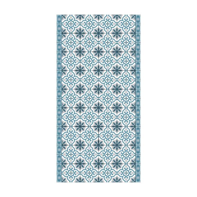 modern area rugs Geometrical Tile Mix Cross Blue Grey