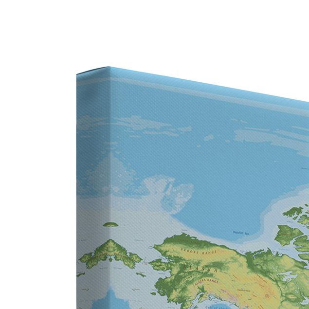Print on canvas 3 parts - Physical World Map