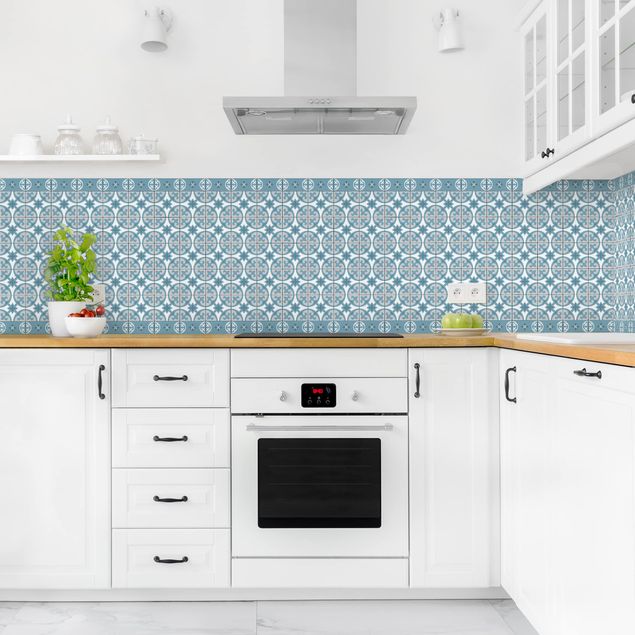 Kitchen splashback tiles Geometrical Tile Mix Circles Blue Grey