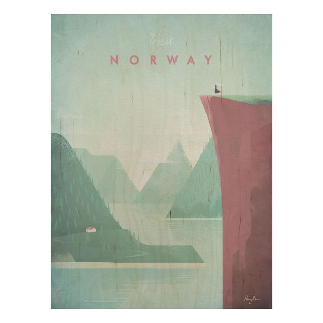 Print on wood - Travel Poster - Norway