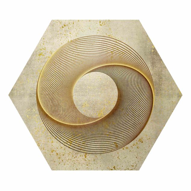 Alu-Dibond hexagon - Line Art Circling Spirale Gold