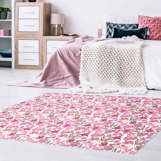 contemporary rugs Pink Flowers With Butterflies