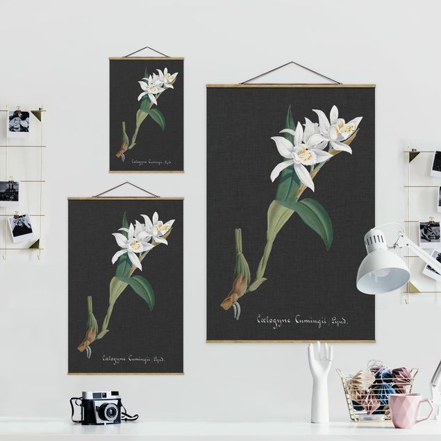 Fabric print with poster hangers - White Orchid On Linen II