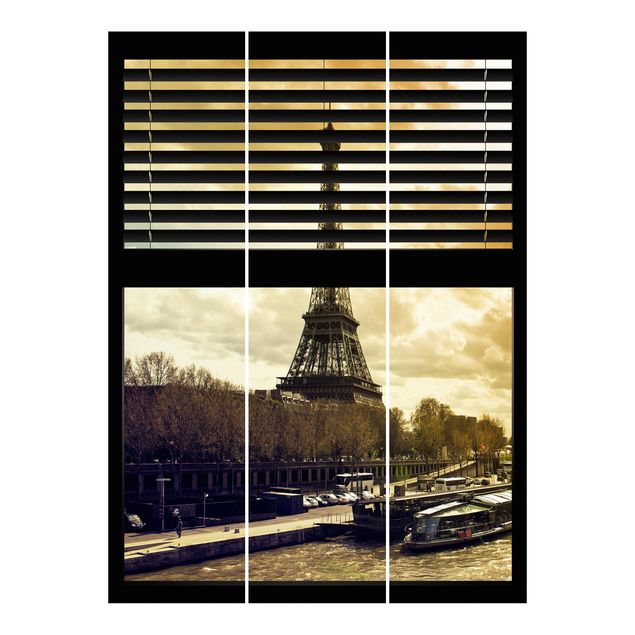 Sliding panel curtains set - Window View Blinds - Paris Eiffel Tower sunset