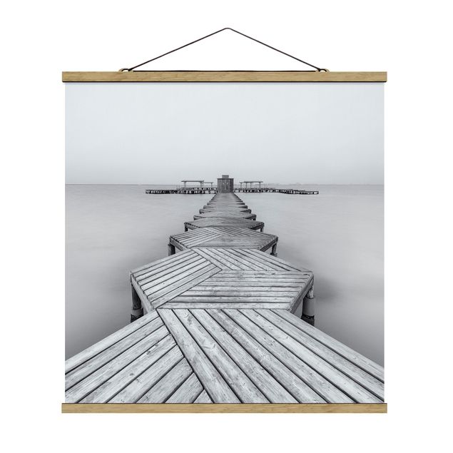 Fabric print with poster hangers - Wooden Pier In Black And White