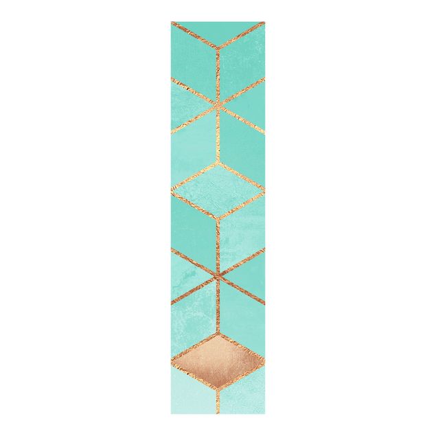 Sliding panel curtain - Turquoise White Golden Geometry