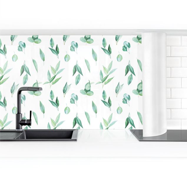 Kitchen wall cladding - Watercolour Eucalyptus Branches Pattern II