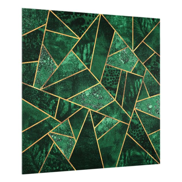 Glass splashback abstract Dark Emerald With Gold