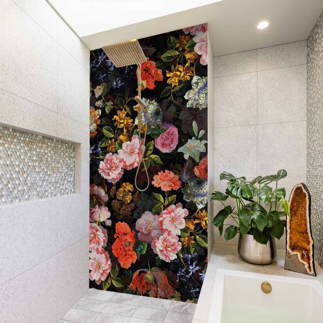 Shower wall cladding - Dark Flower Bouquet