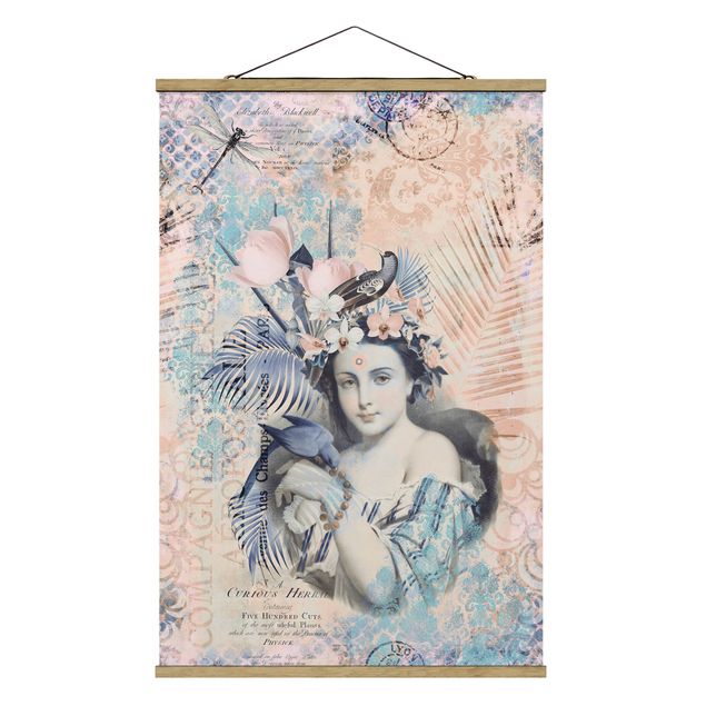 Fabric print with poster hangers - Vintage Collage - Exotic Beauty