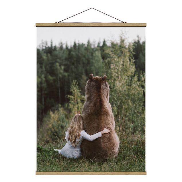 Fabric print with poster hangers - Girl With Brown Bear