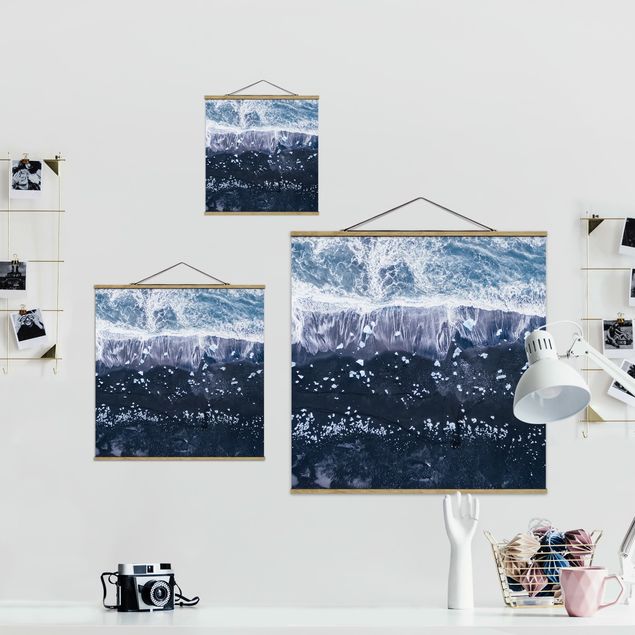 Fabric print with poster hangers - Aerial View - Jökulsárlón In Iceland