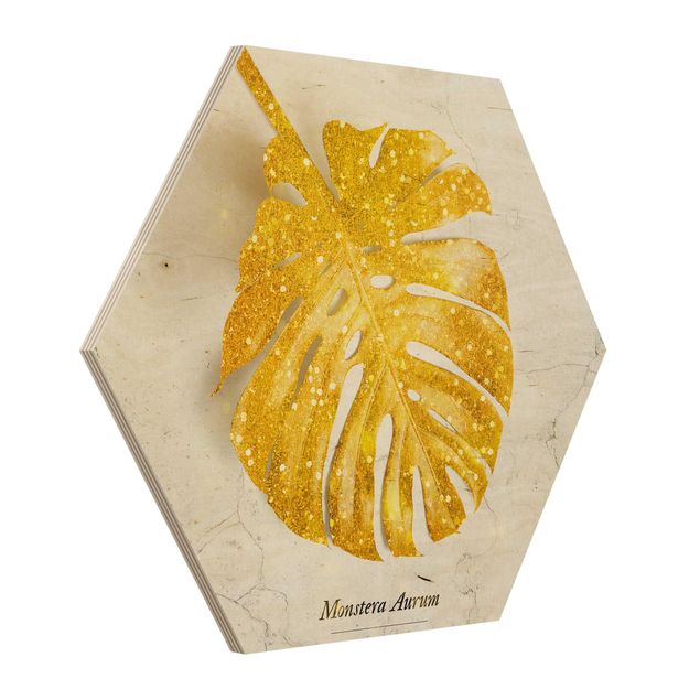 Wooden hexagon - Gold - Monstera Aurum