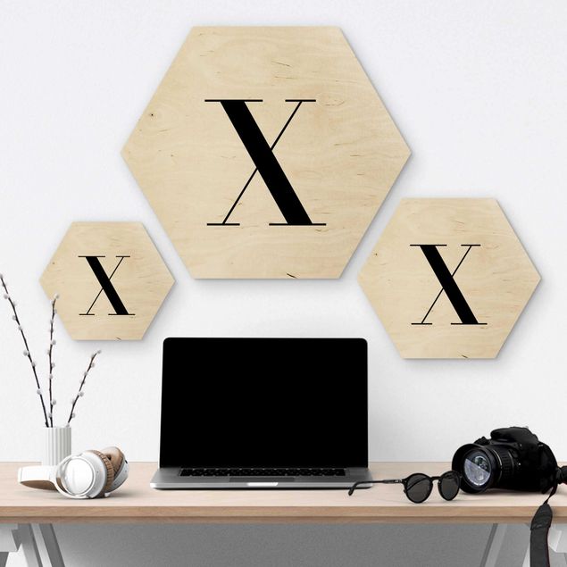 Wooden hexagon - Letter Serif White X