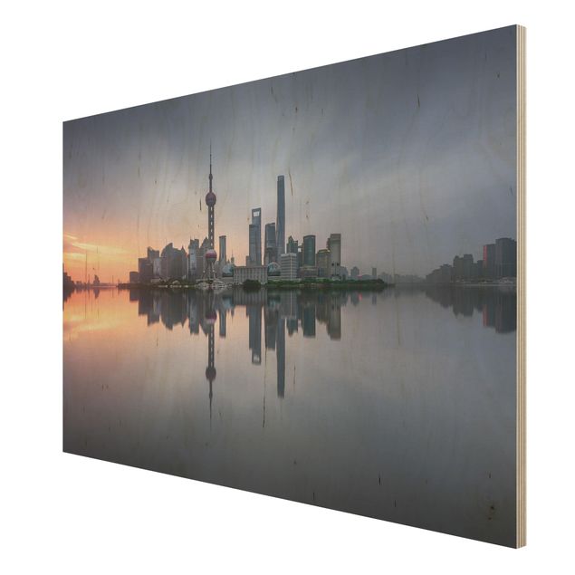 Wood print - Shanghai Skyline Morning Mood