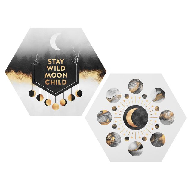 Alu-Dibond hexagon - Stay Wild Moon Child Moon Phases