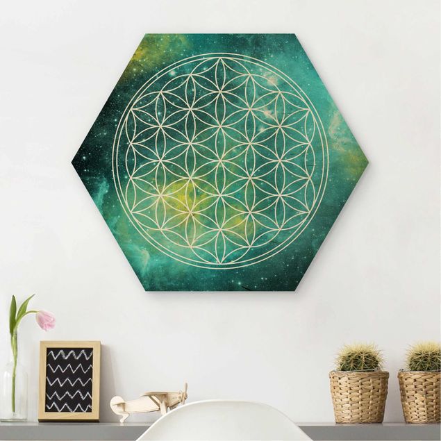 Wooden hexagon - Flower Of Life In Starlight
