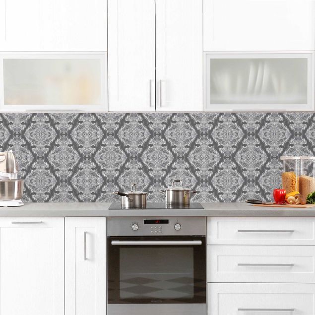 Kitchen wall cladding - Watercolour Baroque Pattern In Front Of Dark Gray