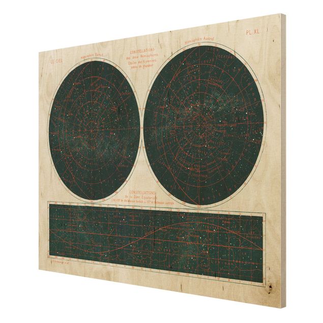 Print on wood - Vintage Illustration Constellations