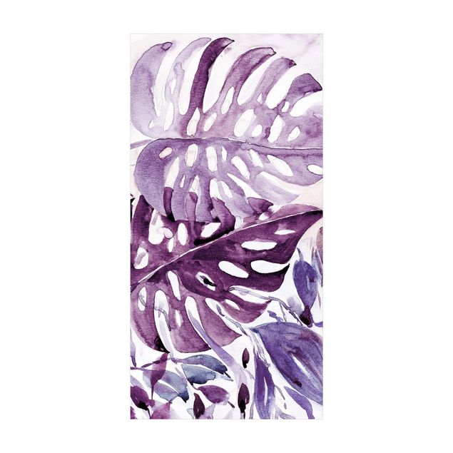 Jungle rugs Watercolour Tropical Leaves With Monstera In Aubergine