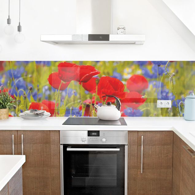 Kitchen wall cladding - Summer Meadow With Poppies And Cornflowers