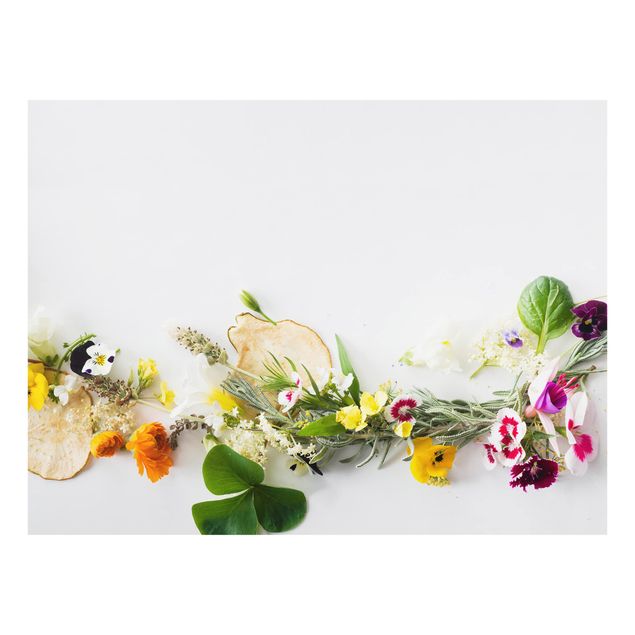 Glass Splashback - Fresh Herbs With Edible Flowers - Landscape 3:4
