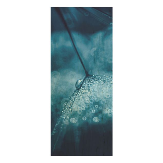 Wood print - Blue Dandelion In The Rain