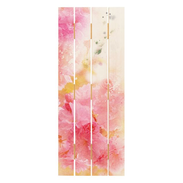 Print on wood - Watercolour flowers peonies