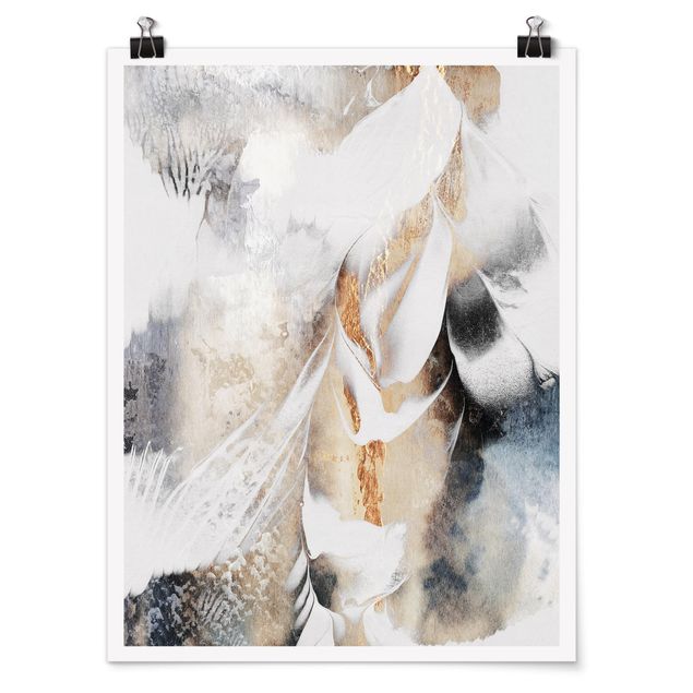 Poster - Golden Abstract Winter Painting