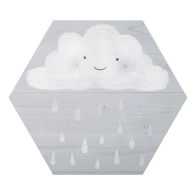 Alu-Dibond hexagon - Cloud With Silver Raindrops