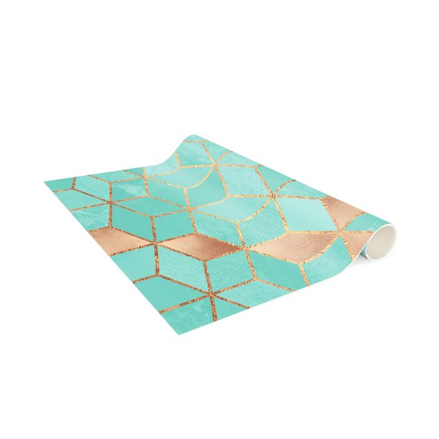 3d rugs Turquoise White Golden Geometry