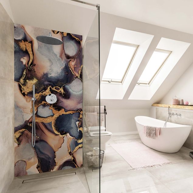 Shower wall cladding - Marble Watercolour With Gold