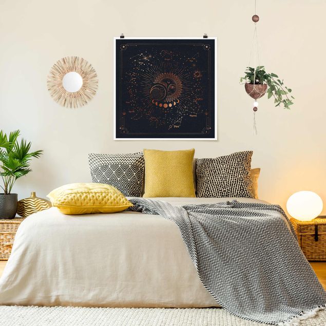 Poster - Astrology Sun Moon And Stars Blue Gold