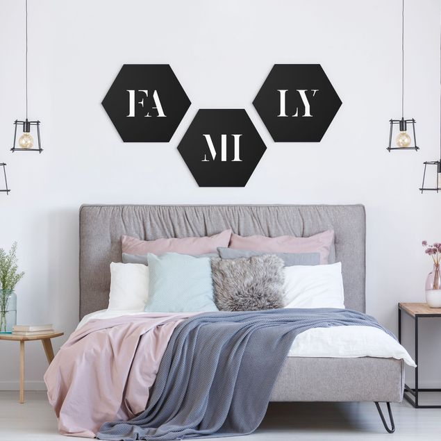 Alu-Dibond hexagon - Letters FAMILY White Set I